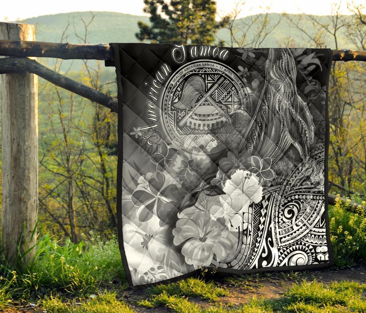 American Samoa Polynesian Premium Quilt - Humpback Whale with Tropical Flowers (White) - Polynesian Pride