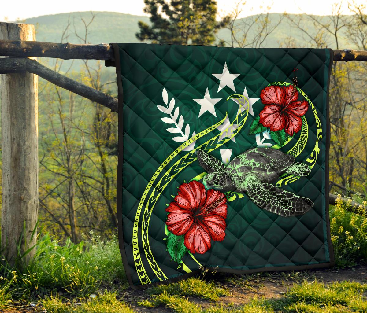 Kosrae Polynesian Premium Quilt - Green Turtle Hibiscus - Polynesian Pride