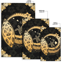 Hawaii Turtle Hibiscus Corner Map Polynesian Area Rug AH - Polynesian Pride