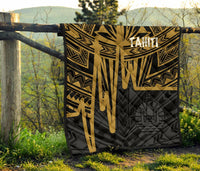 Tahiti Premium Quilt - Tahiti Seal In Heartbeat Patterns Style (Gold) - Polynesian Pride