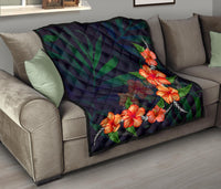 Hibiscus Palm Background Premium Quilt - Polynesian Pride