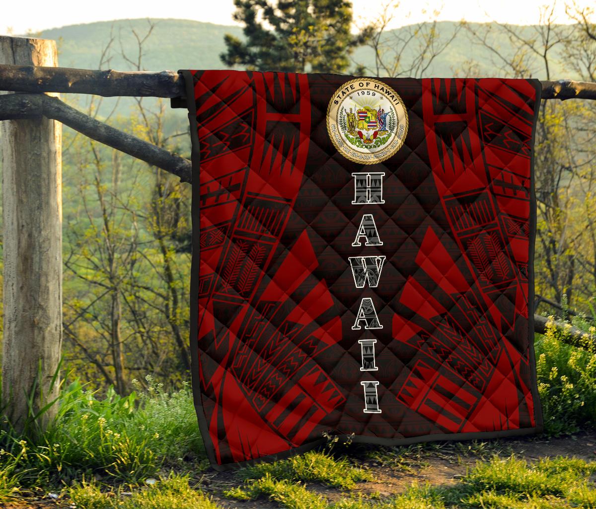 Hawaii Premium Quilt - Hawaii Seal Polynesian Red Tattoo - Polynesian Pride