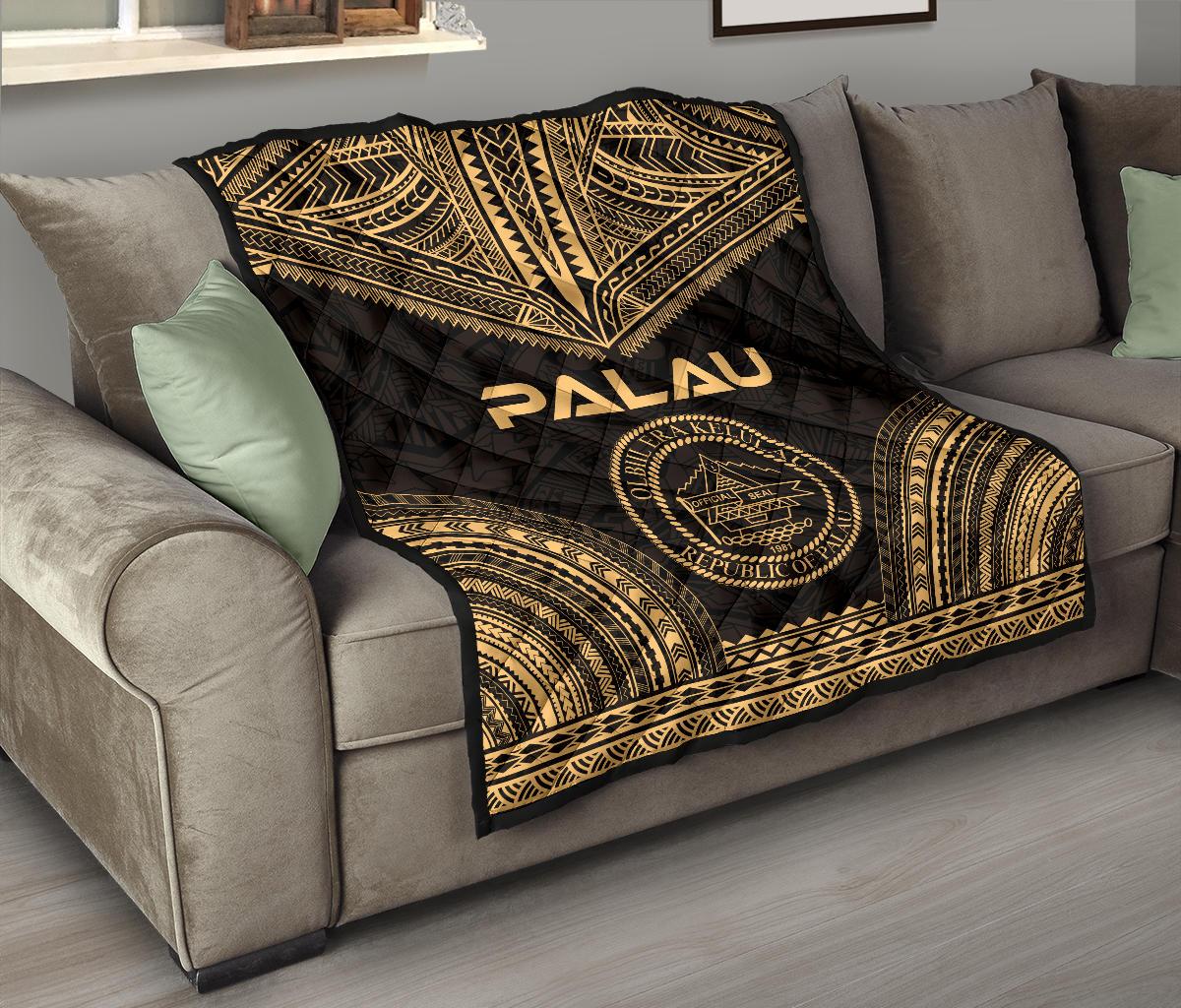 Palau Premium Quilt - Palau Seal Polynesian Chief Gold Version - Polynesian Pride
