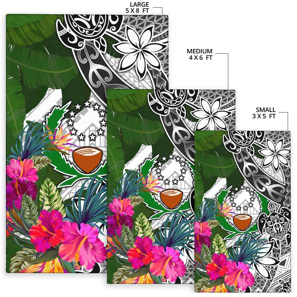 Pohnpei Area Rug White - Turtle Plumeria Banana Leaf - Polynesian Pride