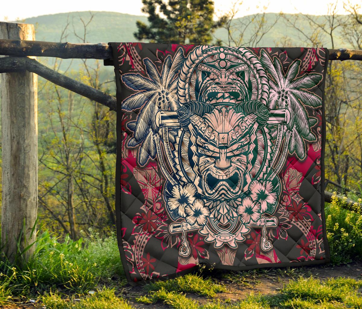 Hawaii Polynesian Premium Quilt - Hawaiian Tiki Face - Polynesian Pride