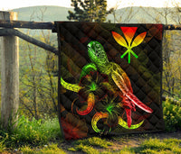 Hawaii Polynesian Premium Quilt - Turtle With Blooming Hibiscus Reggae - Polynesian Pride