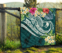 YAP Polynesian Premium Quilt - Summer Plumeria (Turquoise) - Polynesian Pride