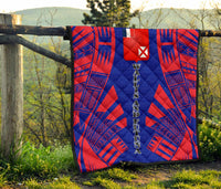 Wallis And Futuna Premium Quilt - Wallis And Futuna Coat Of Arms Polynesian Red Tattoo (Dark Blue) - Polynesian Pride