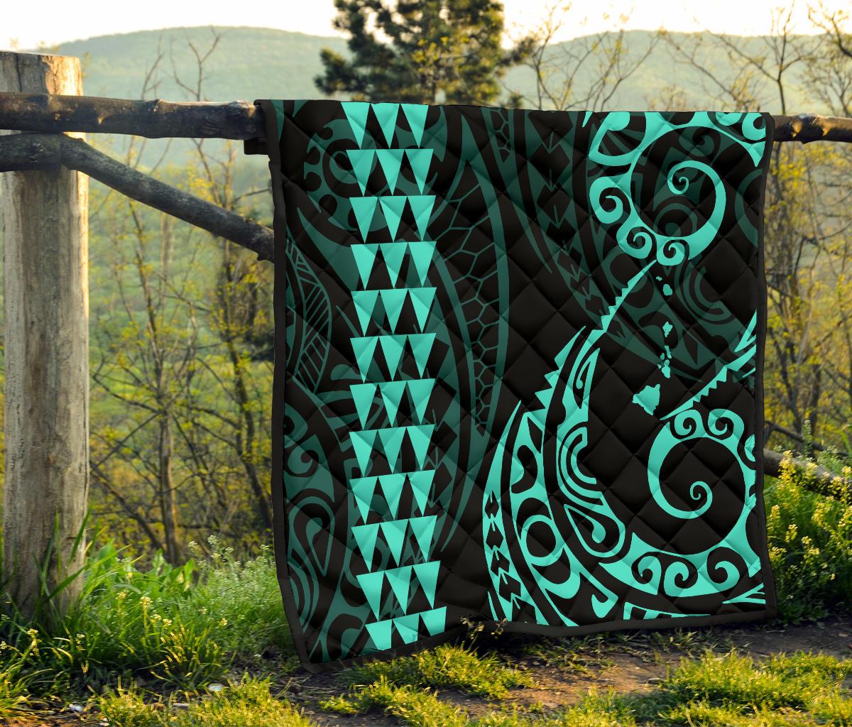 Hawaii Kakau Green Polynesian Premium Quilt - Polynesian Pride