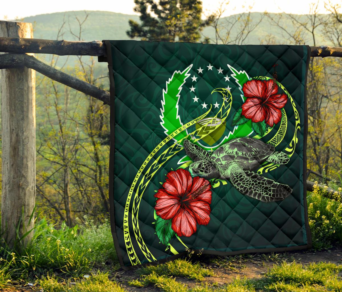 Pohnpei Polynesian Premium Quilt - Green Turtle Hibiscus - Polynesian Pride