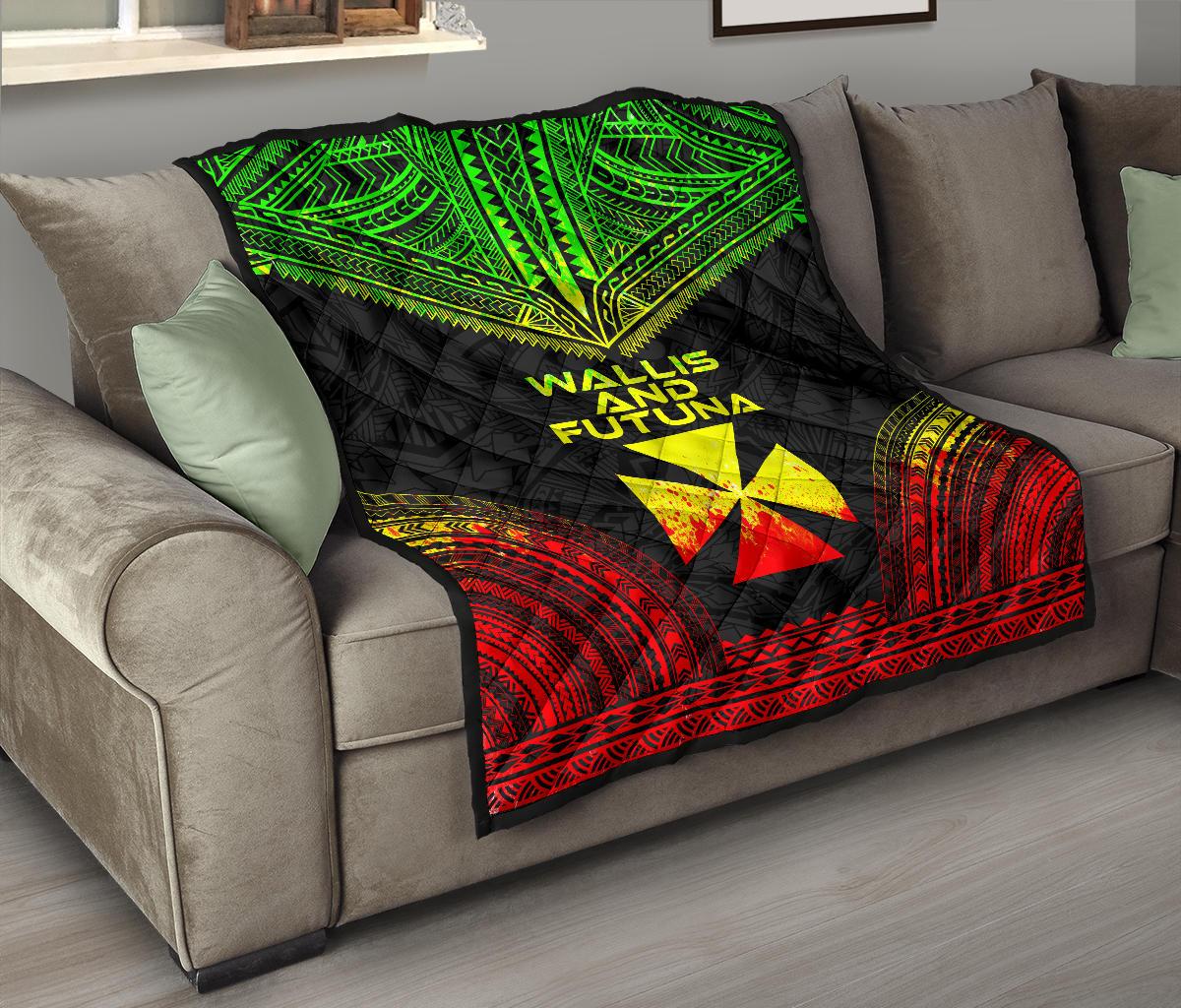 Wallis And Futuna Premium Quilt - Wallis And Futuna Coat Of Arms Polynesian Chief Reggae Version - Polynesian Pride