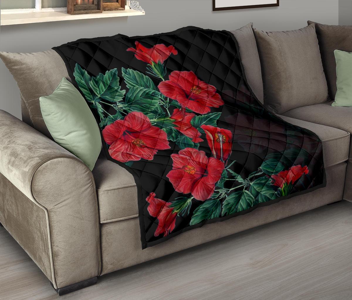 Hibiscus Red Flower Premium Quilt - Polynesian Pride