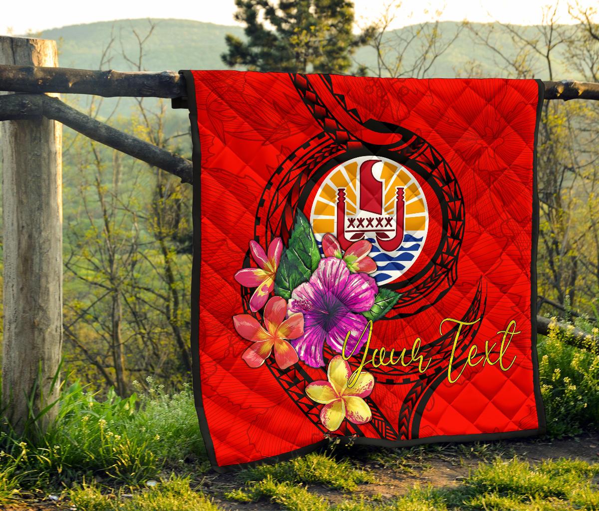 Tahiti Polynesian Custom Personalised Premium Quilt - Floral With Seal Red - Polynesian Pride