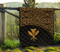 Hawaii Polynesian Premium Quilt - Yellow Kanaka Maoli Curve Version - Polynesian Pride