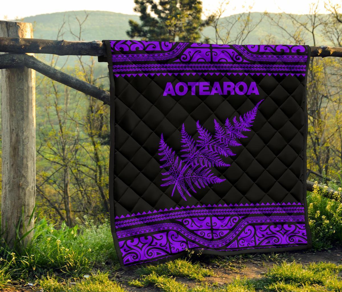 Aotearoa New Zealand Maori Premium Quilt Silver Fern - Purple - Polynesian Pride