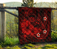 Polynesian Hawaii Premium Quilt - Humpback Whale with Hibiscus (Red) - Polynesian Pride