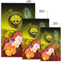 Federated States of Micronesia Area Rug - Humpback Whale with Tropical Flowers (Yellow) - Polynesian Pride