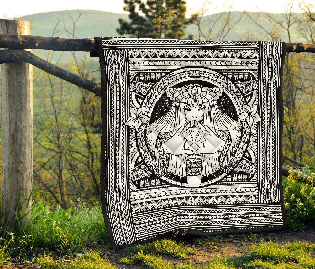 Hawaii Polynesian Pele Kanaka Premium Quilt White - Polynesian Pride