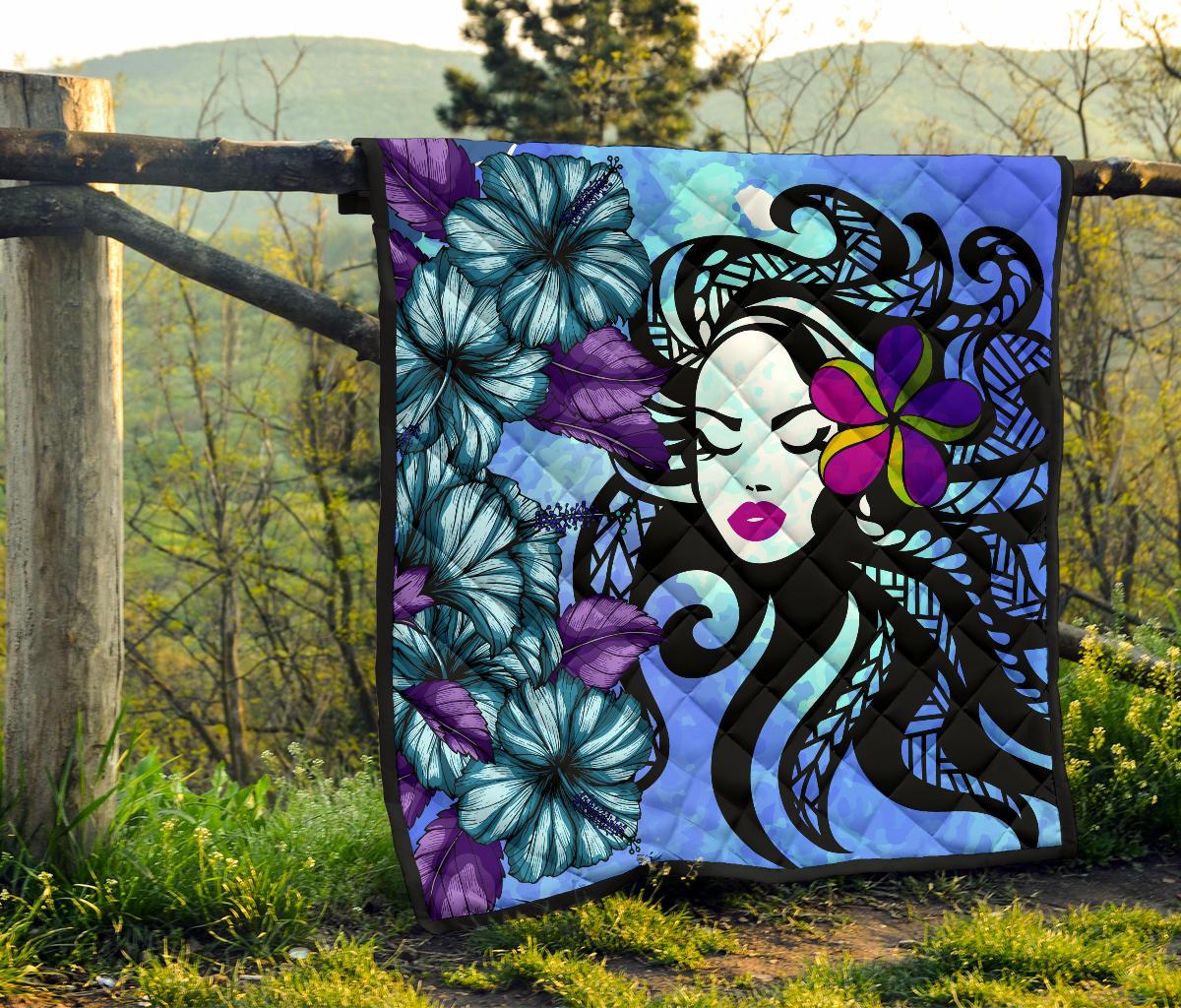 Hawaiian Hibiscus Polynesian Hula Girl Premium Quilt - Polynesian Pride