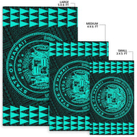 Kakau Seal Of Hawaii Polynesian - Turquoise Rug - Polynesian Pride