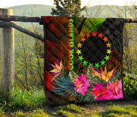 Cook Islands Polynesian Premium Quilt - Hibiscus and Banana Leaves - Polynesian Pride