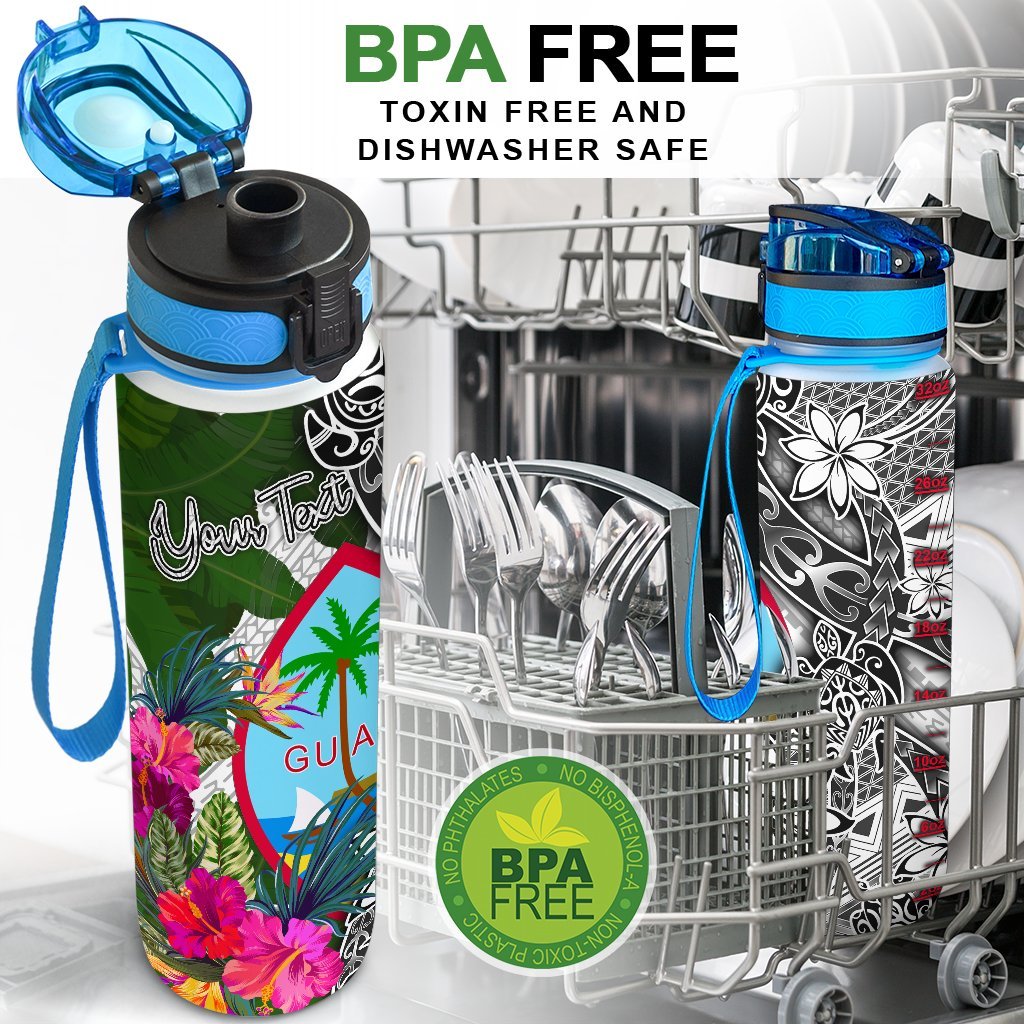 Guam Custom Personalised Hydro Tracking Bottle White - Turtle Plumeria Banana Leaf - Polynesian Pride