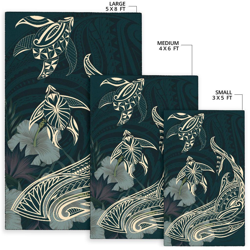 Hawaii Tropical Hibiscus Aumakua Rug - Lucas Style - Green Rug - Polynesian Pride