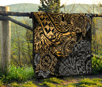 Tahiti Polynesian Premium Quilt - Gold Turtle HibiscusFlowing - Polynesian Pride