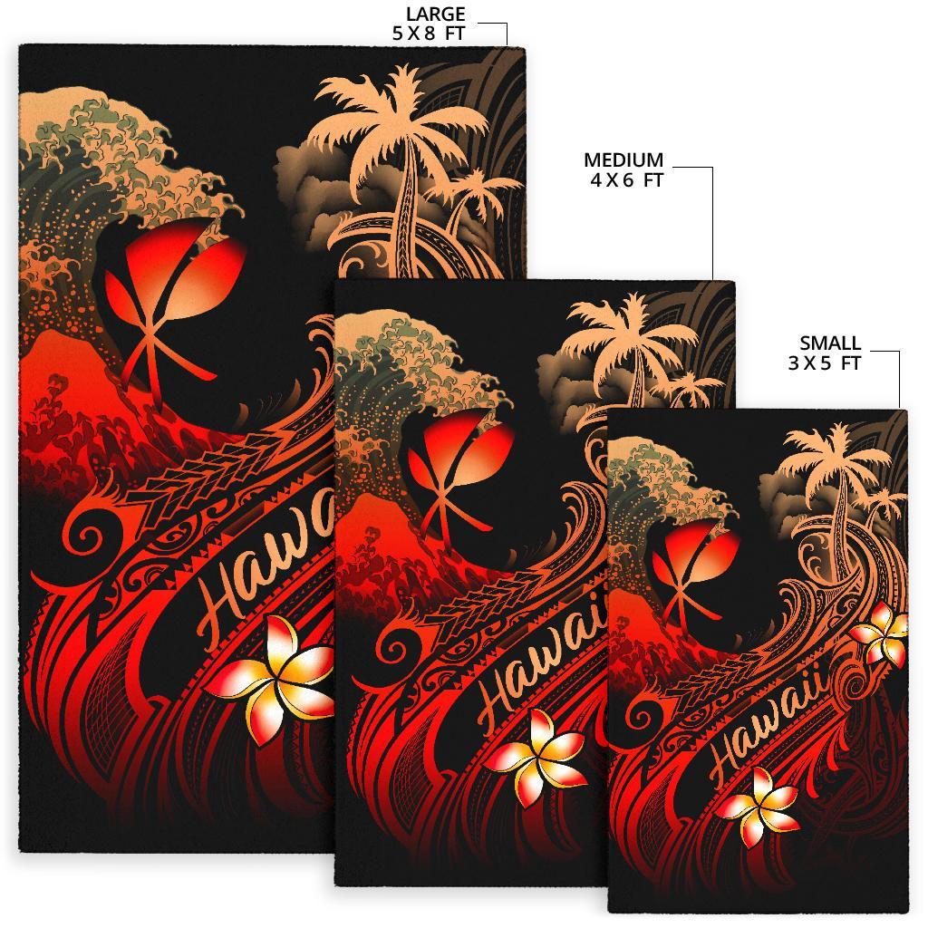 Hawaii Polynesian Area Rug - Plumeria Flowers And Waves - Polynesian Pride