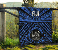 Fiji Premium Quilt - Fiji Seal With Polynesian Tattoo Style (Blue) - Polynesian Pride