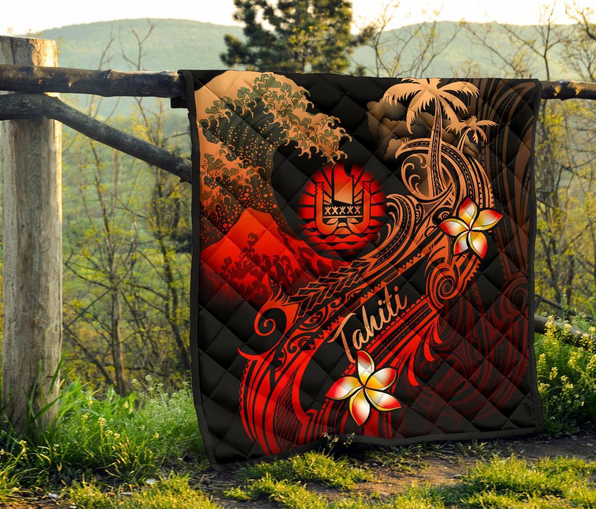 Tahiti Polynesian Premium Quilt - Plumeria Flowers And Waves - Polynesian Pride