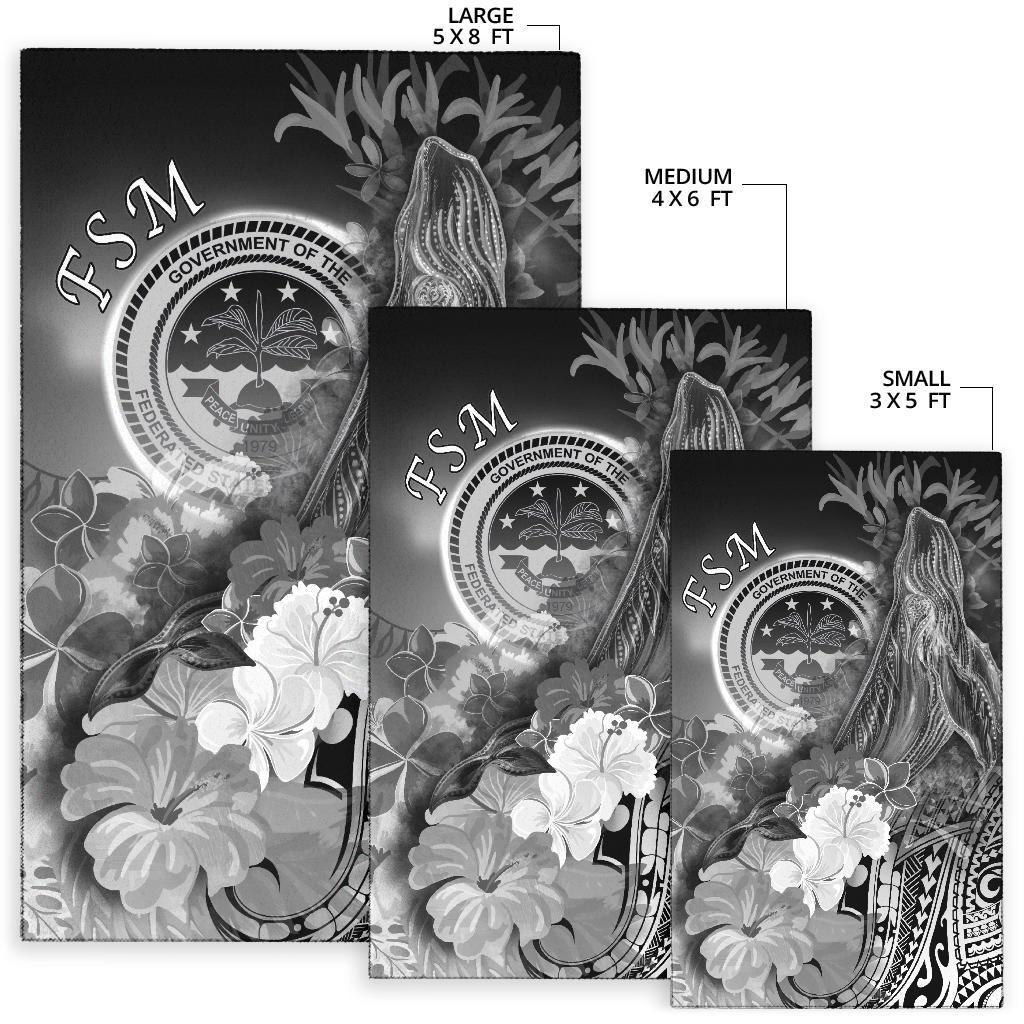 Federated States of Micronesia Area Rug - Humpback Whale with Tropical Flowers (White) - Polynesian Pride