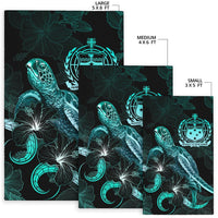 Samoa Polynesian Area Rugs - Turtle With Blooming Hibiscus Turquoise - Polynesian Pride