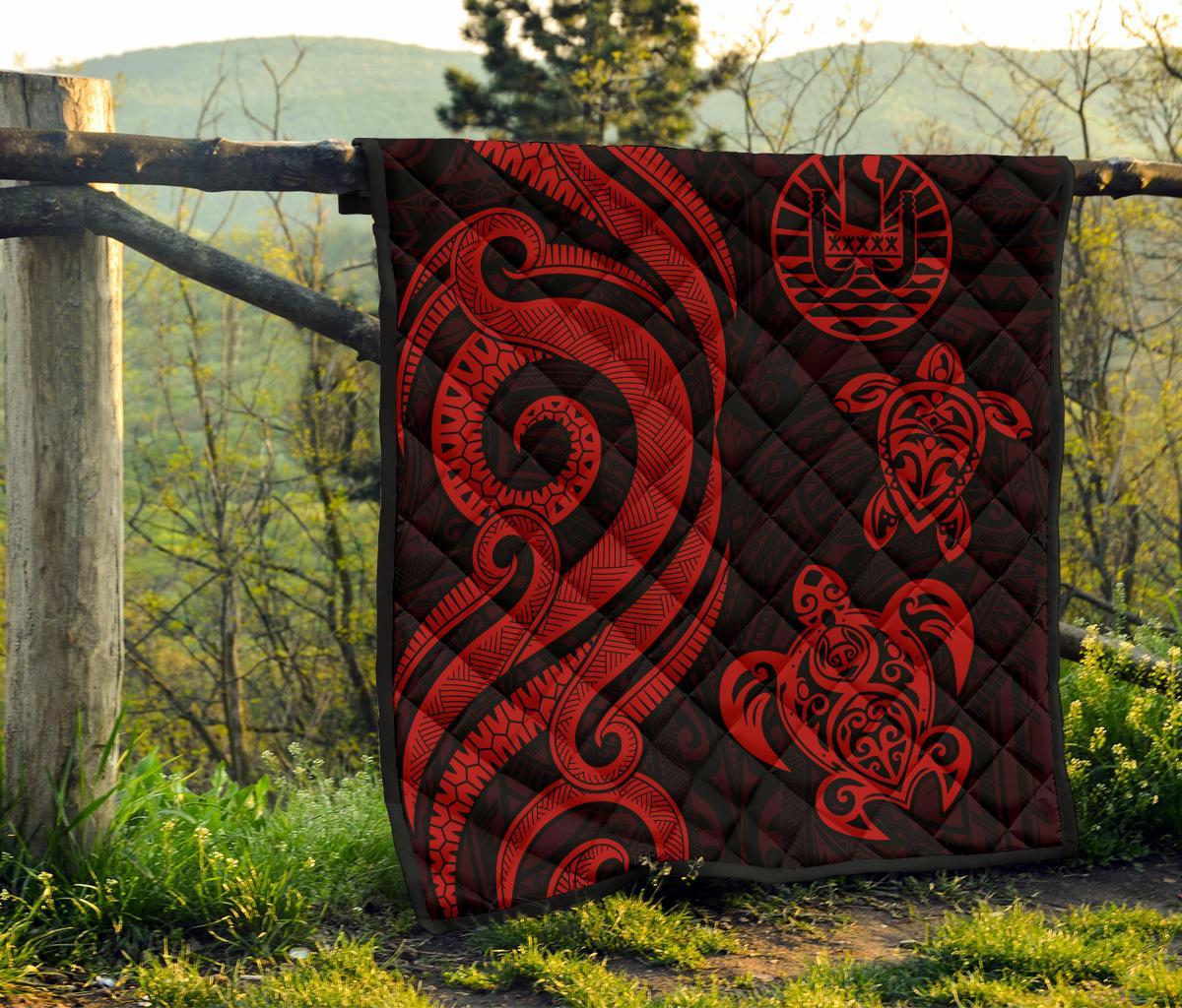 Tahiti Polynesian Premium Quilt - Red Tentacle Turtle - Polynesian Pride