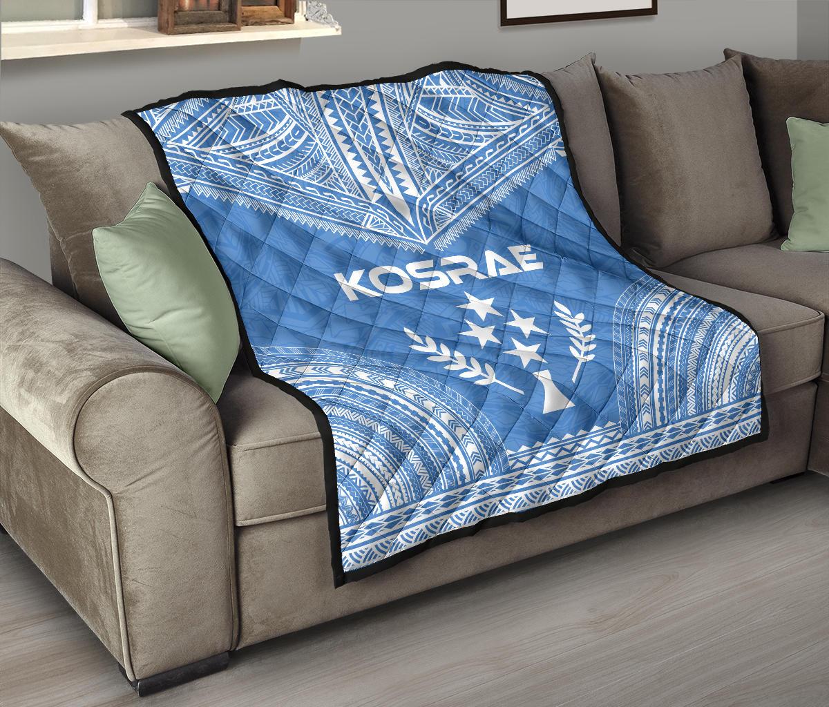 Kosrae Premium Quilt - Kosrae Flag Polynesian Chief Bluecs Version - Polynesian Pride