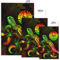 Tahiti Polynesian Area Rugs - Turtle With Blooming Hibiscus Reggae - Polynesian Pride