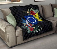 Cook Islands Hibiscus Coat Of Arms Premium Quilt Black - Polynesian Pride