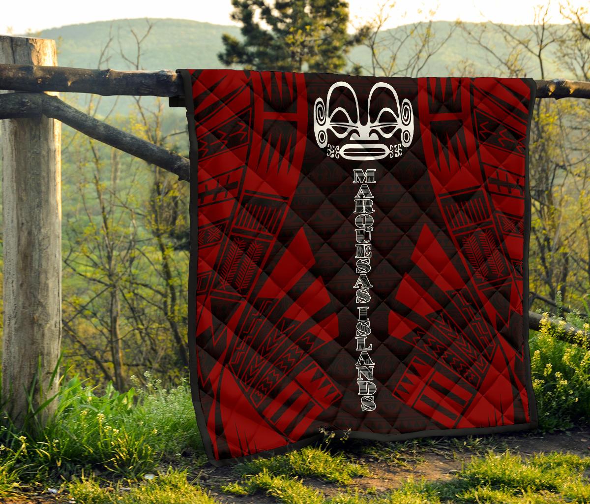 Marquesas Islands Premium Quilt - Marquesas Islands Tiki Face Polynesian Red Tattoo - Polynesian Pride