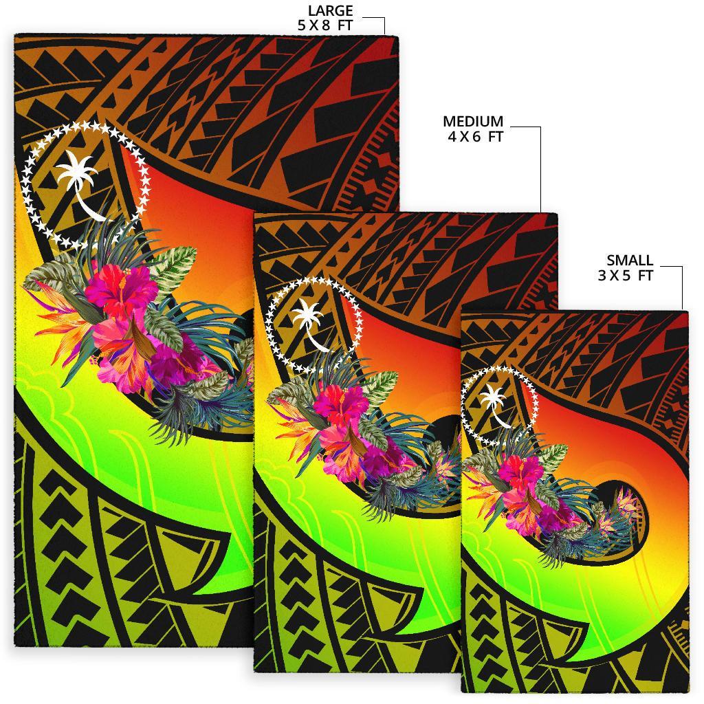 Chuuk Area Rug - Polynesian Hook And Hibiscus (Raggae) - Polynesian Pride