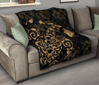 Turtle Hibiscus Map Gold Premium Quilt - Polynesian Pride