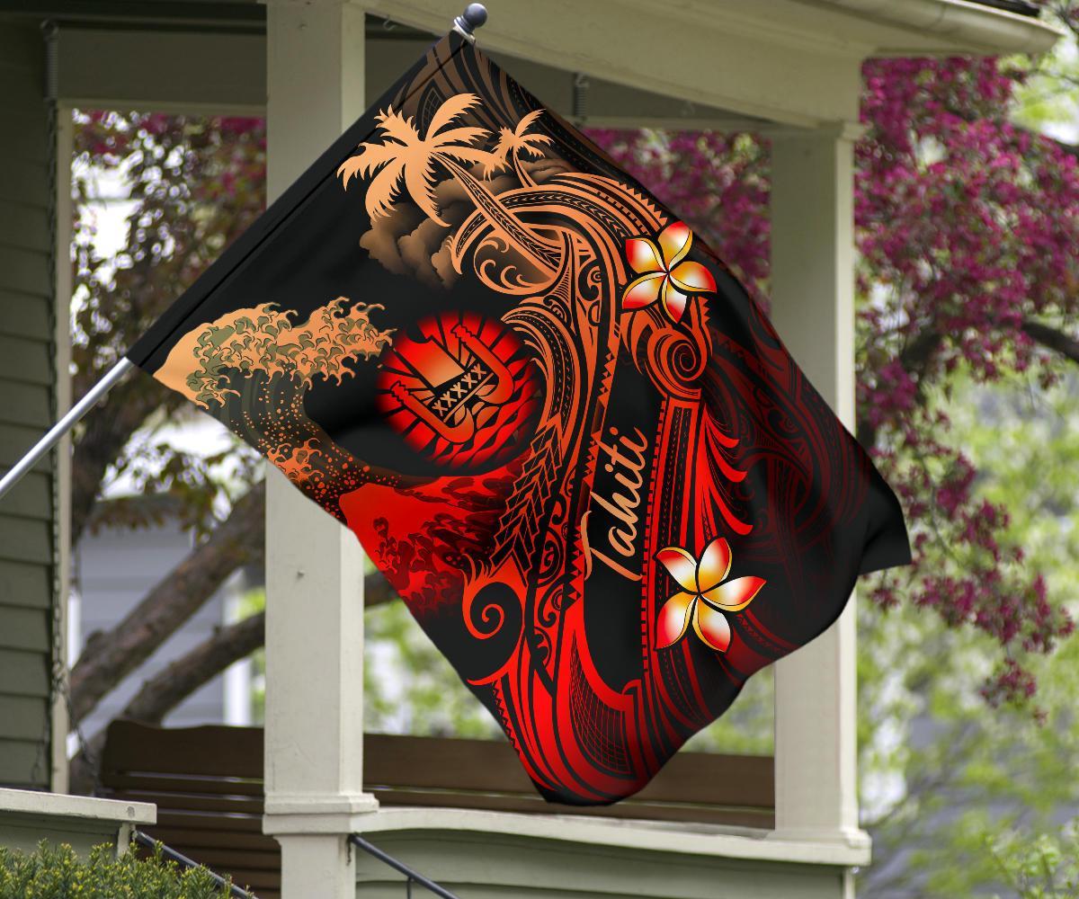 Tahiti Polynesian Flag - Plumeria Flowers And Waves - Polynesian Pride
