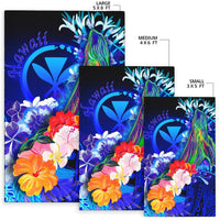 Polynesian Hawaii Area Rug - Kanaka Maoli Humpback Whale with Tropical Flowers (Blue) - Polynesian Pride