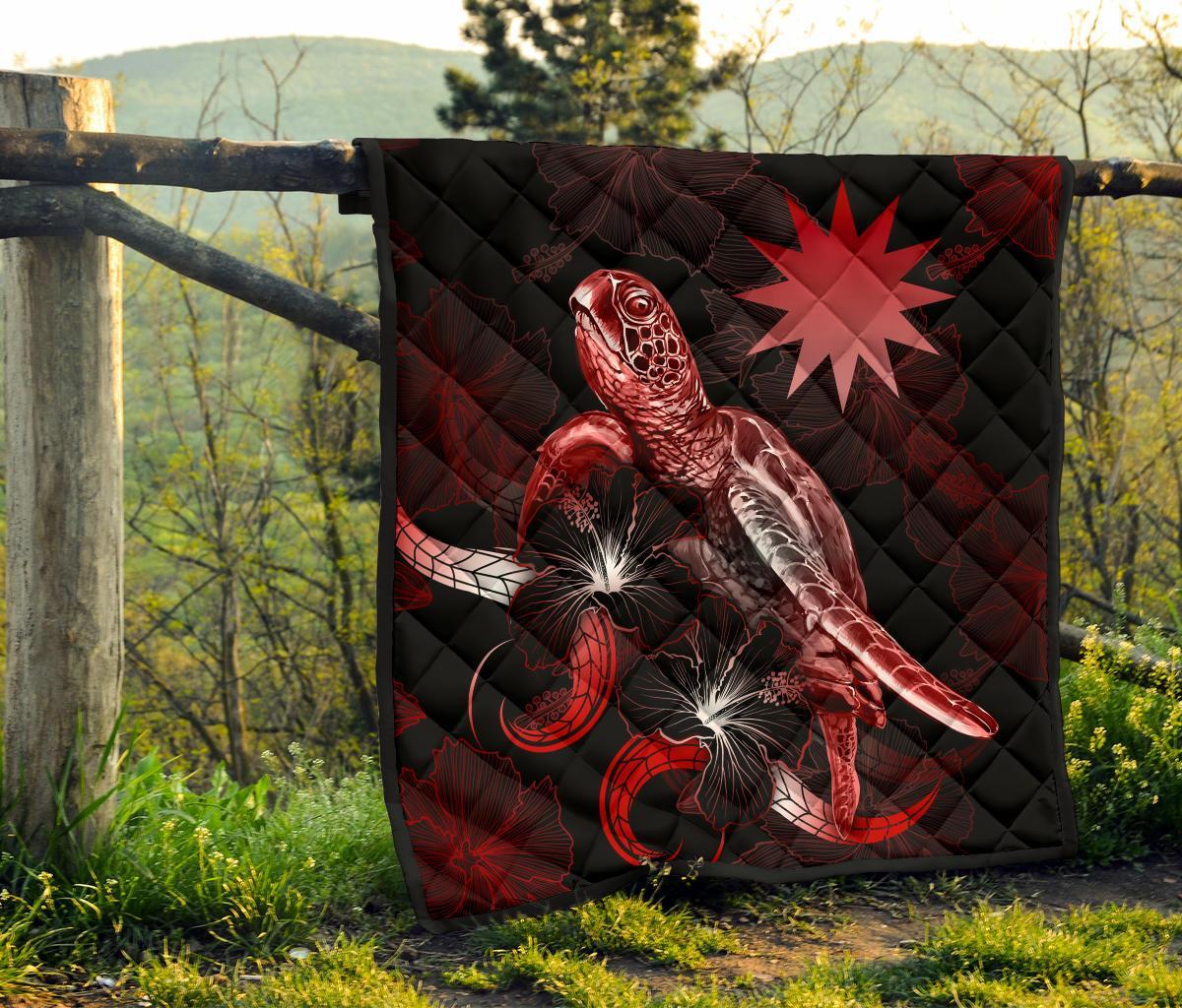 Nauru Polynesian Premium Quilt - Turtle With Blooming Hibiscus Red - Polynesian Pride
