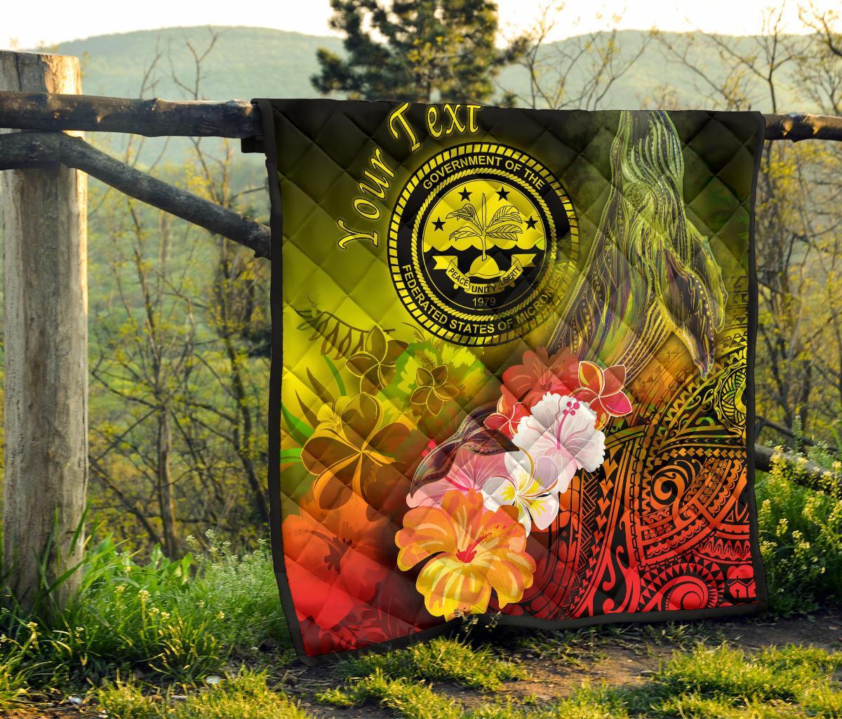 Federated States of Micronesia Custom Personalised Premium Quilts - Humpback Whale with Tropical Flowers (Yellow) - Polynesian Pride