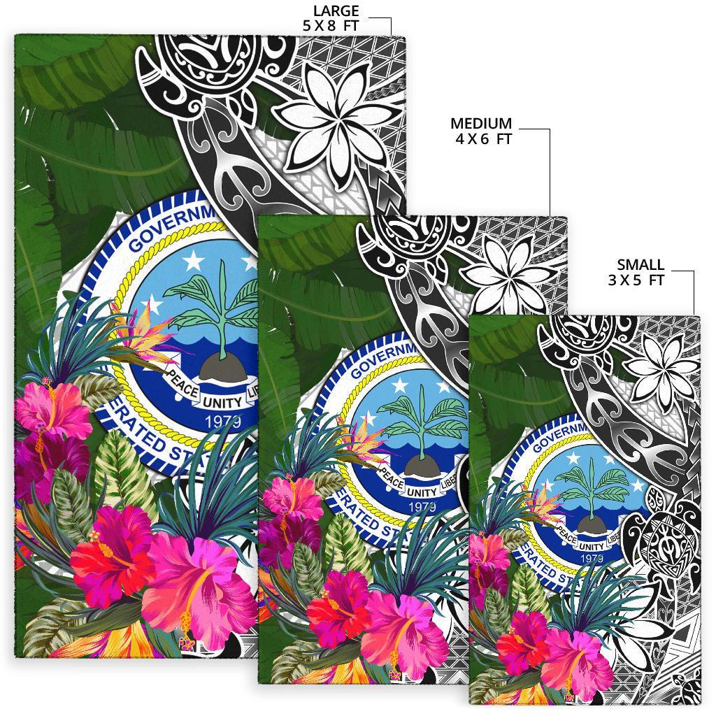 Federated States of Micronesia Area Rug White - Turtle Plumeria Banana Leaf - Polynesian Pride
