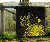 Hawaii Map Plumeria Polynesian Yellow Premium Quilt - Polynesian Pride