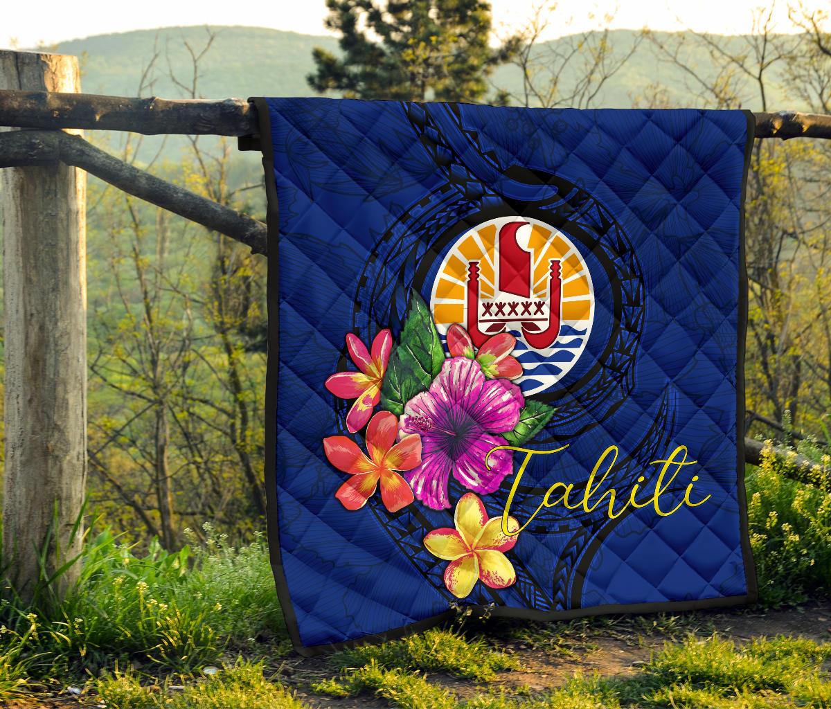 Tahiti Polynesian Premium Quilt - Floral With Seal Blue - Polynesian Pride