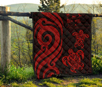Fiji Polynesian Premium Quilt - Red Tentacle Turtle Crest - Polynesian Pride