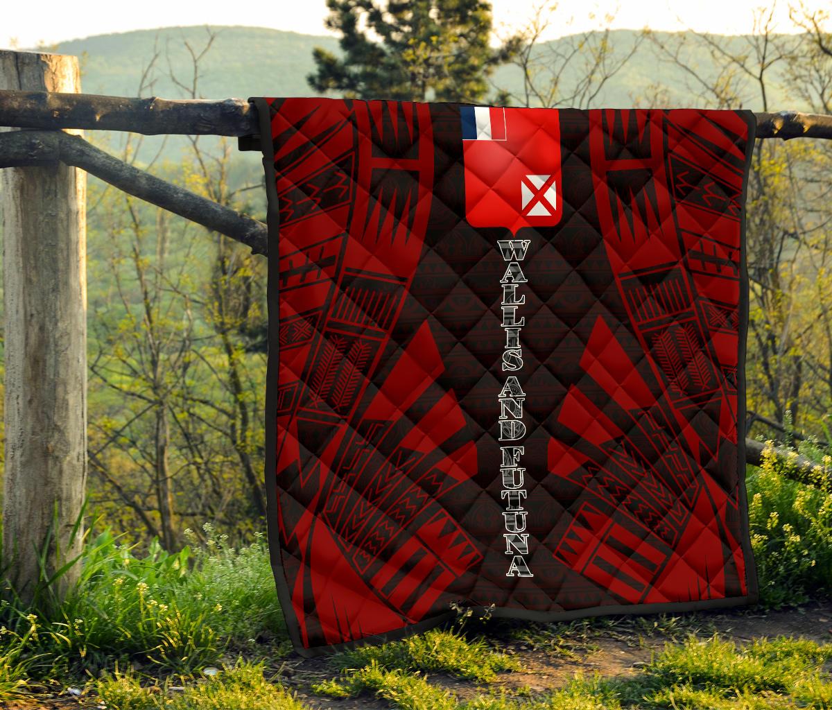 Wallis And Futuna Premium Quilt - Wallis And Futuna Coat Of Arms Polynesian Red Tattoo (Dark Red) - Polynesian Pride