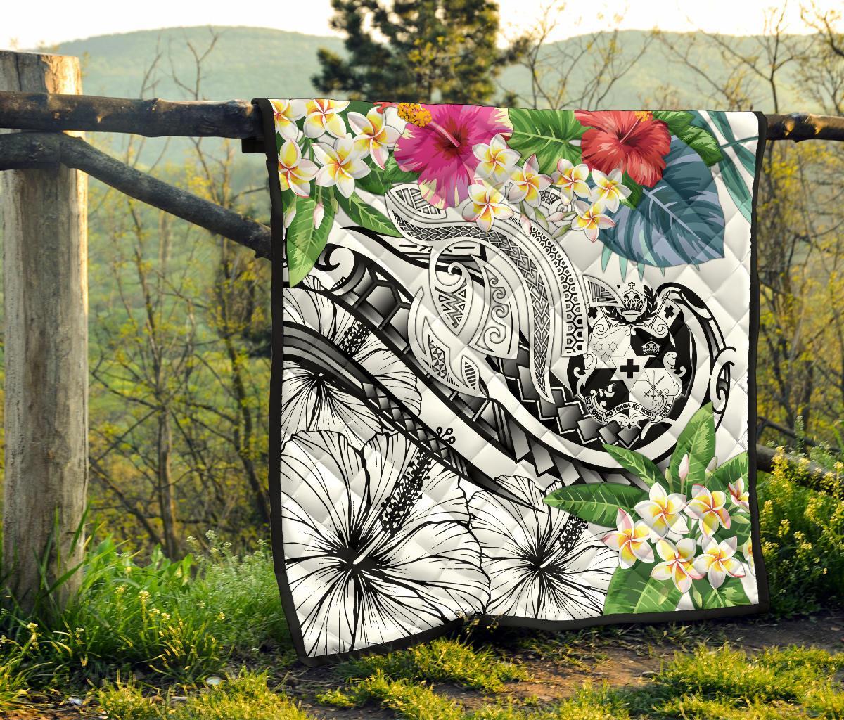 Tonga Polynesian Premium Quilt - Summer Plumeria (White) - Polynesian Pride